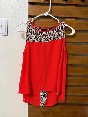 THML Red Tank Top with Black & Cream Damask Yoke